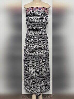 Xhilaration M Maxi Dress Strapless Southwestern Embroidered Pattern